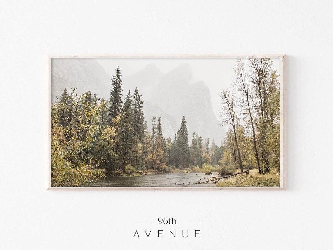 Autumn Forest River With Misty Mountains Nature Photo Poster