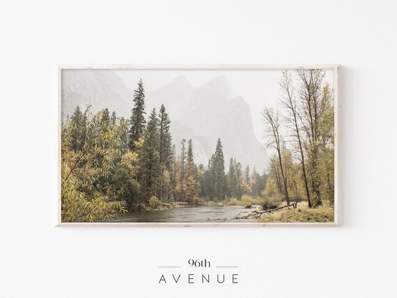 Autumn Forest River With Misty Mountains Nature Photo Poster