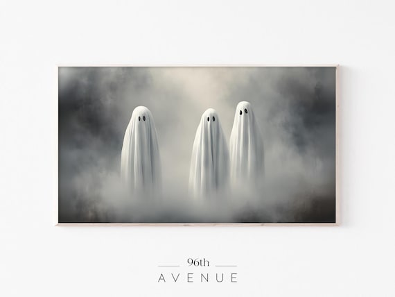 Three Cute Sheet Ghosts Floating In Thick Mist Halloween Poster