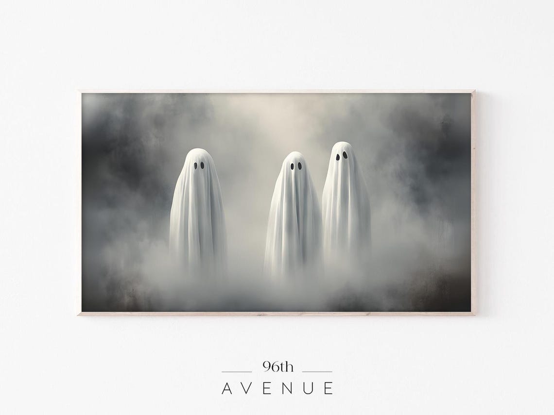 Three Cute Sheet Ghosts Floating In Thick Mist Halloween Poster
