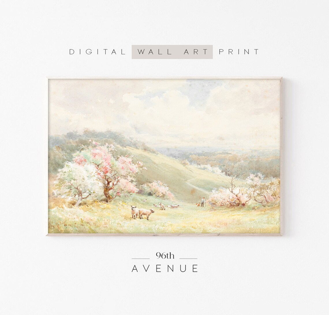 Spring Meadow Vintage Landscape Art Print