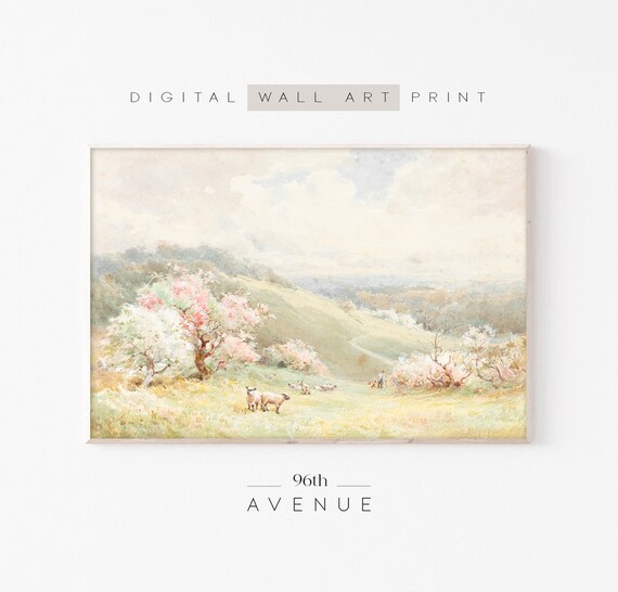 Spring Meadow Vintage Landscape Art Print