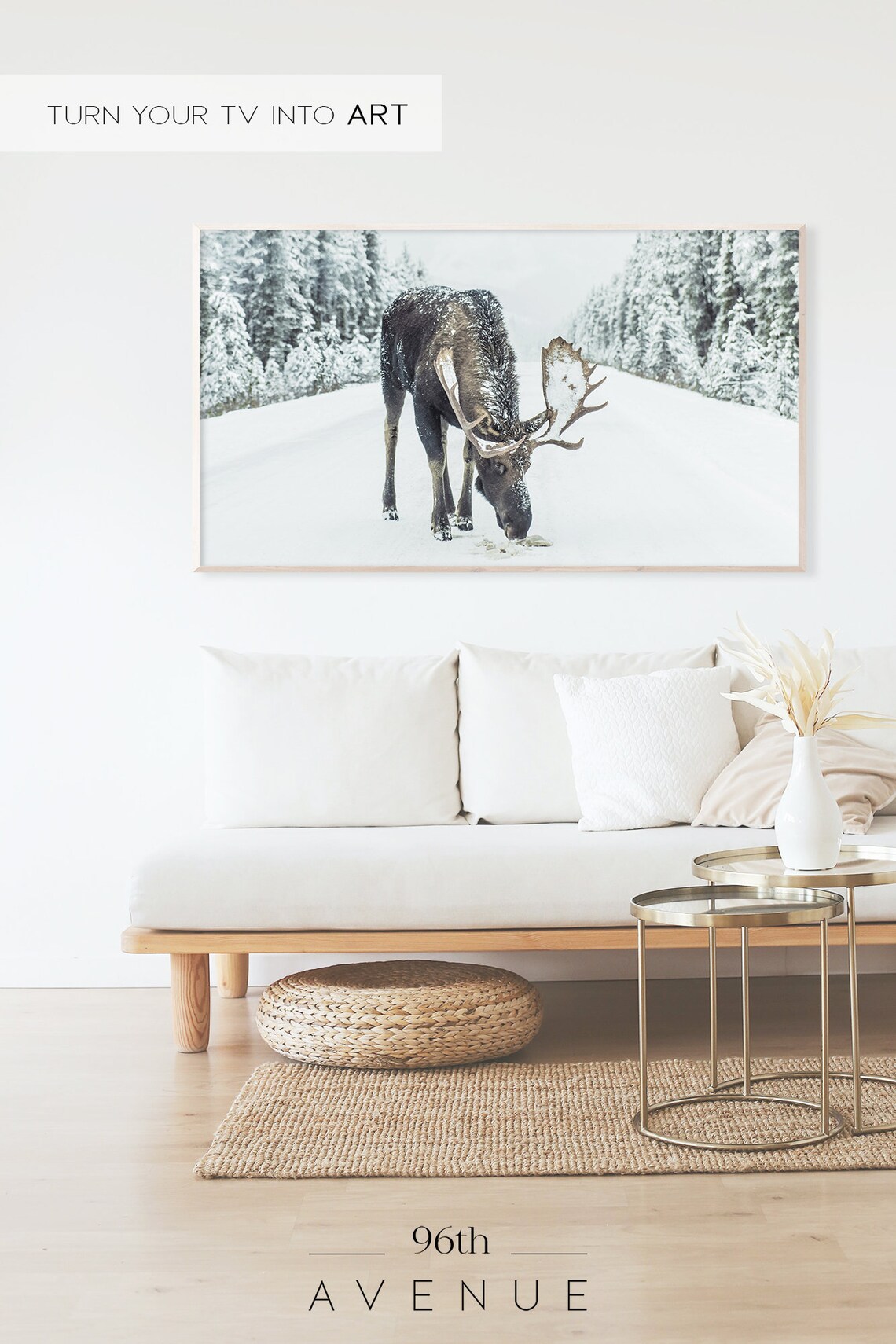 Moose In Snow, Scandi Winter Wildlife Art Print - Image 2