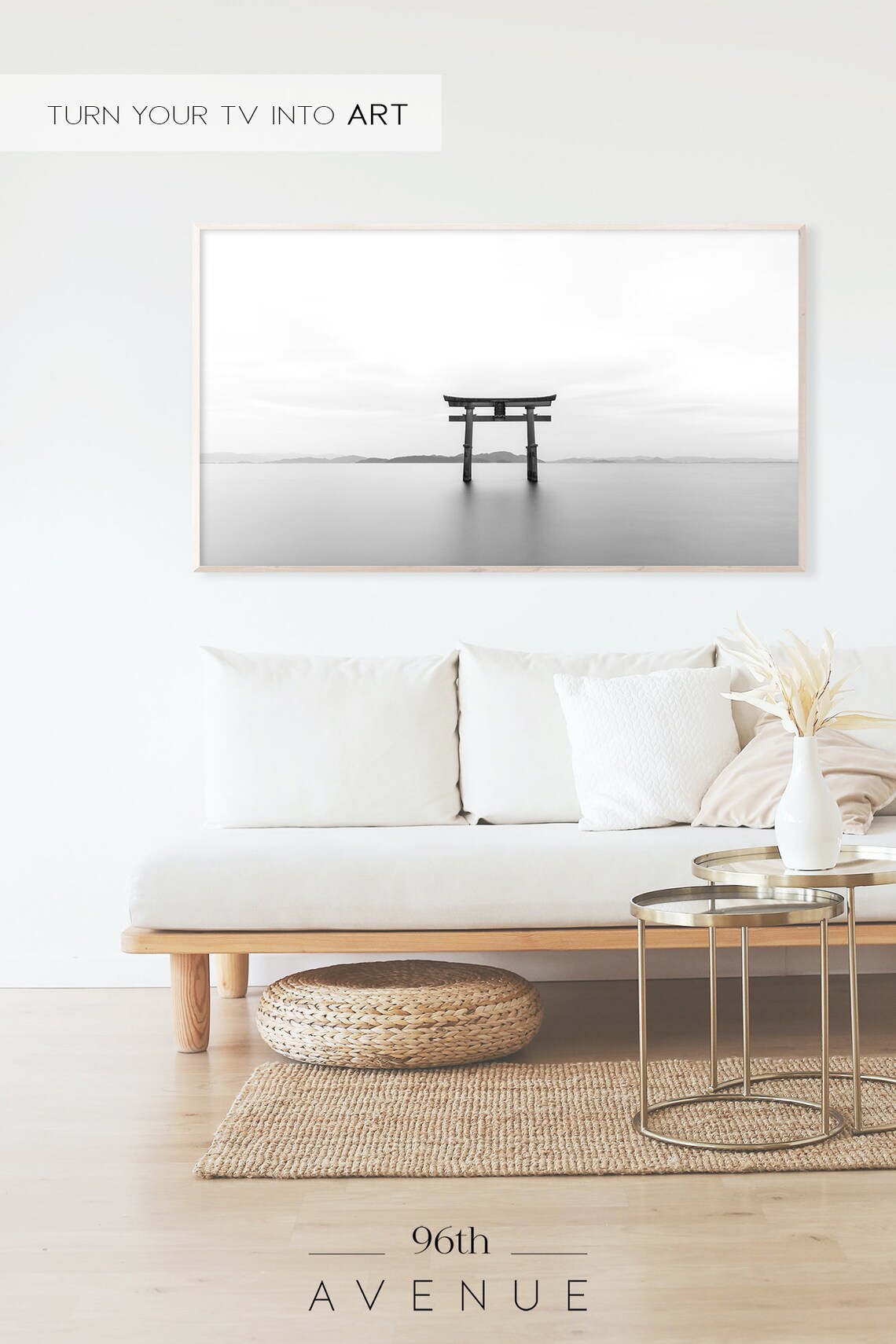 Minimalist Japanese Torii Gate Standing in Calm Water Poster - Image 2