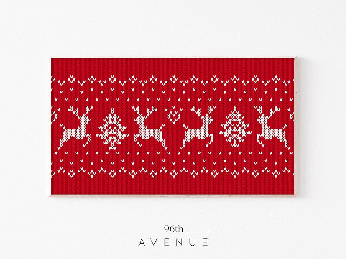Nordic Scandinavian Knit Reindeer and Tree Holiday Pattern Poster