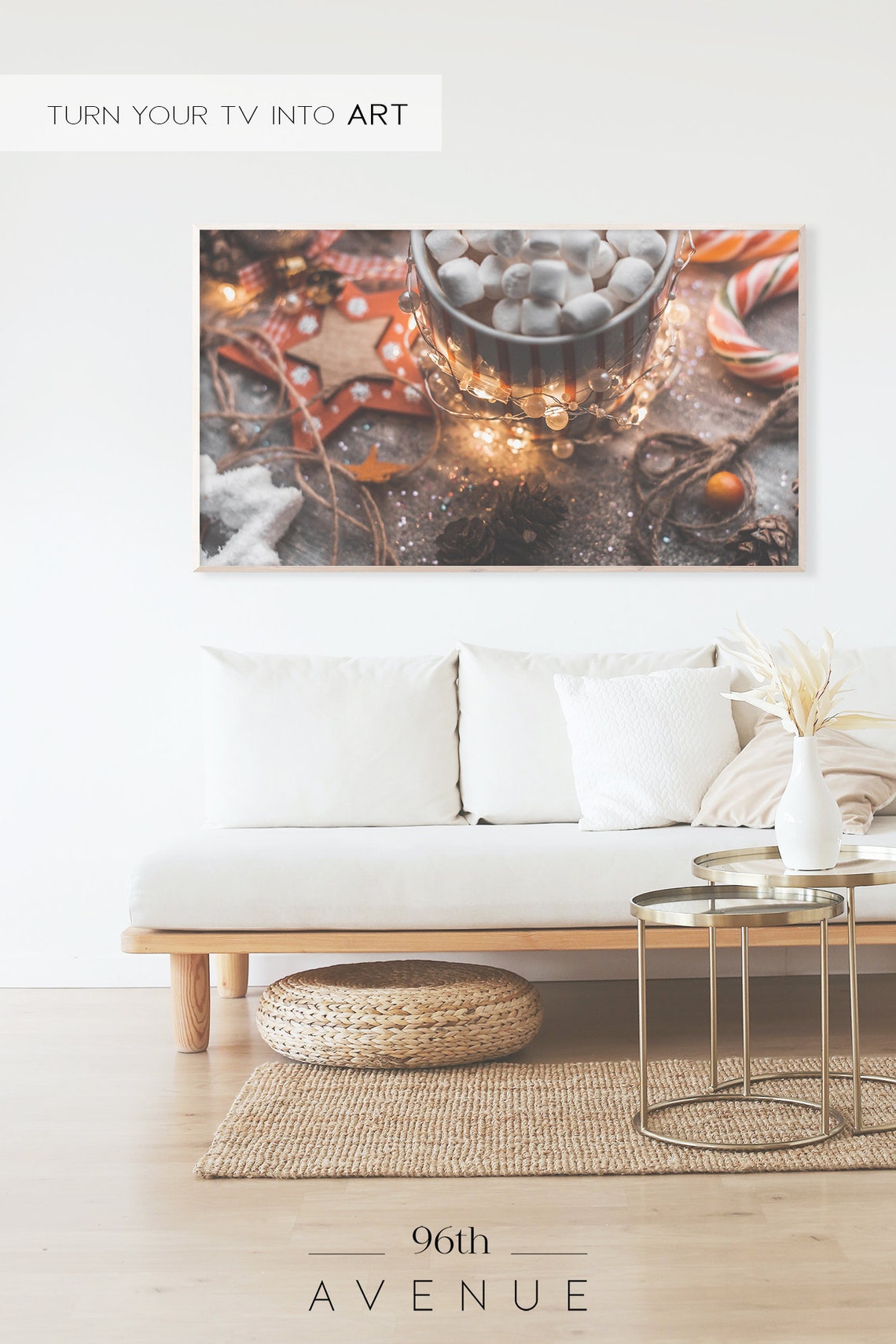 Hot Chocolate with Marshmallows and Twinkling Christmas Lights Poster - Image 2