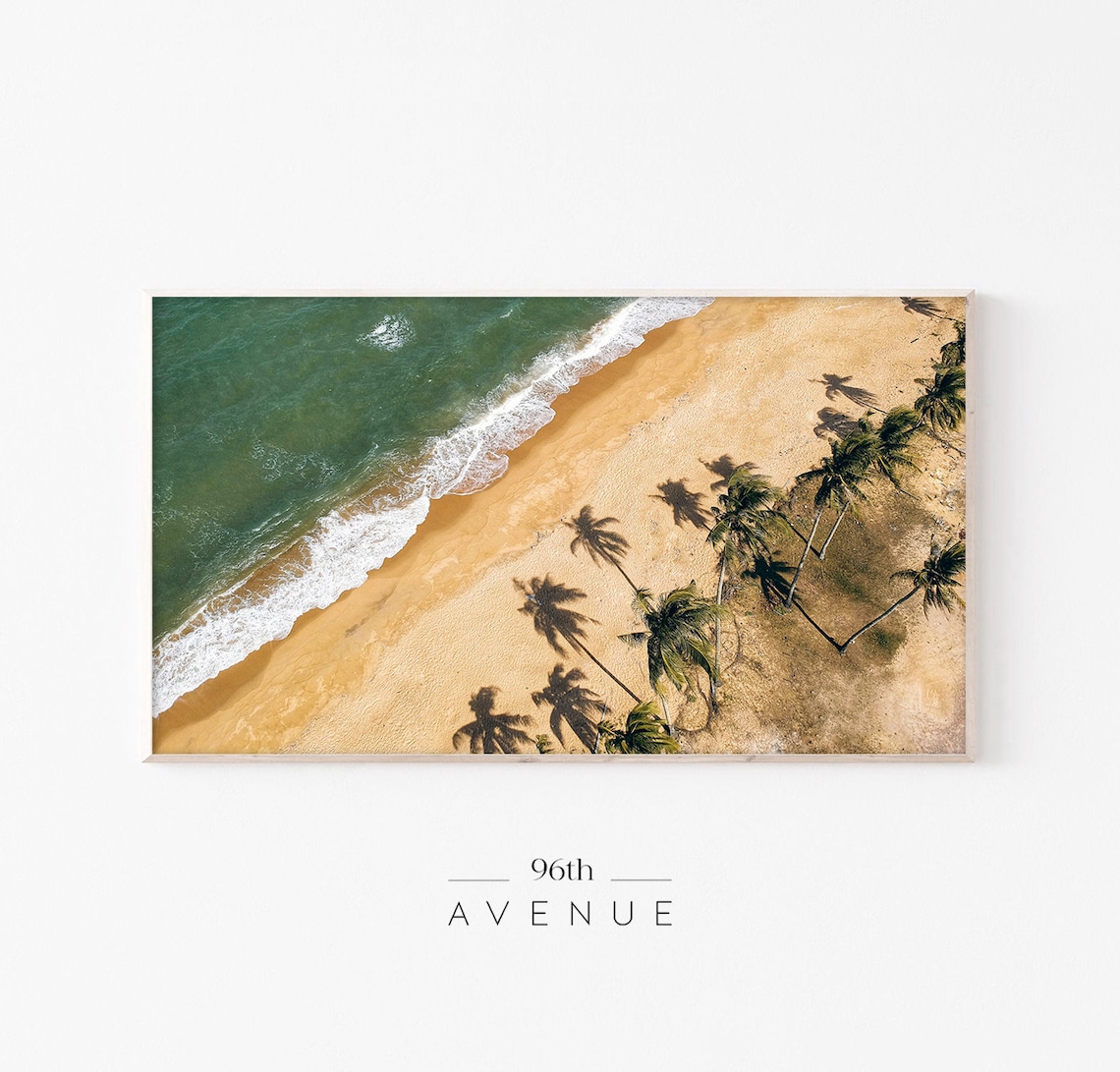 Stunning Aerial Tropical Beach Palm Trees Turquoise Waves Art Poster