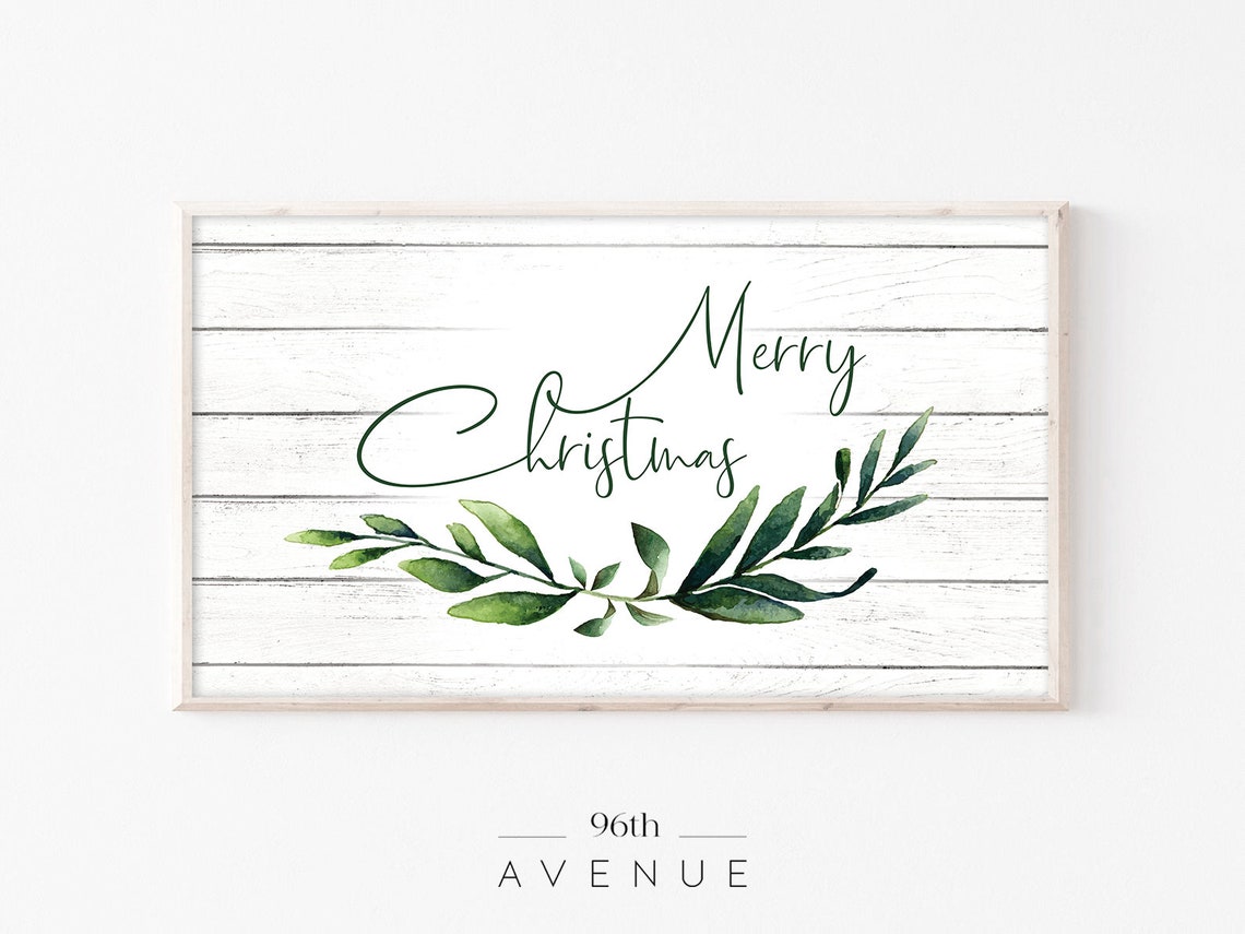 Merry Christmas Green Watercolor Script Shiplap Holiday Poster