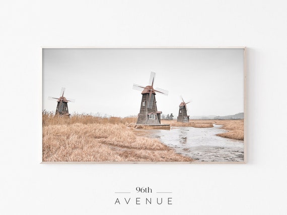 Frame Tv Art Windmill Art Frame Tv Wall Art Netherland Landscape Scandinavian Wall Art Farmhouse Art For Frame Tv