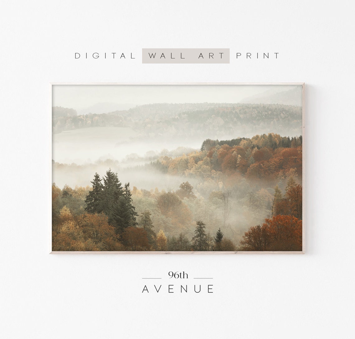 Foggy Autumn Forest, Fall Wall Decor