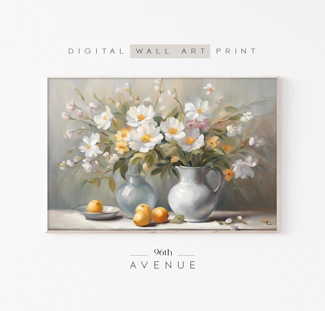 Spring Still Life Painting, Vintage Botanical Art Print