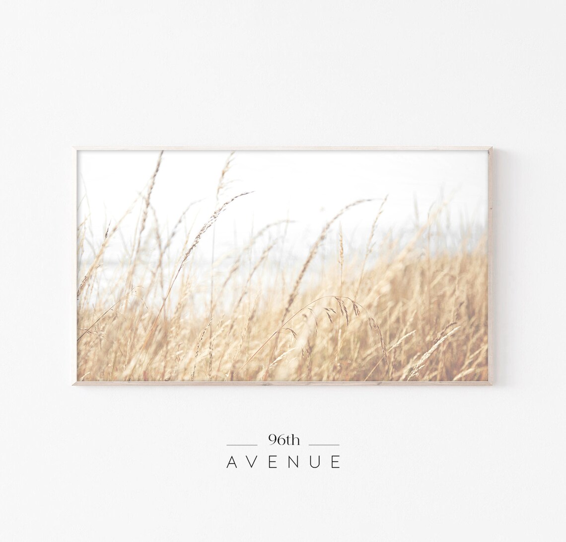 Golden Beach Grass Swaying In Soft Light Minimal Coastal Art Poster