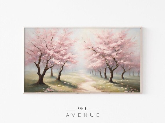 Cherry Blossom Tree Path Spring Landscape Painting Pink Blossom Poster