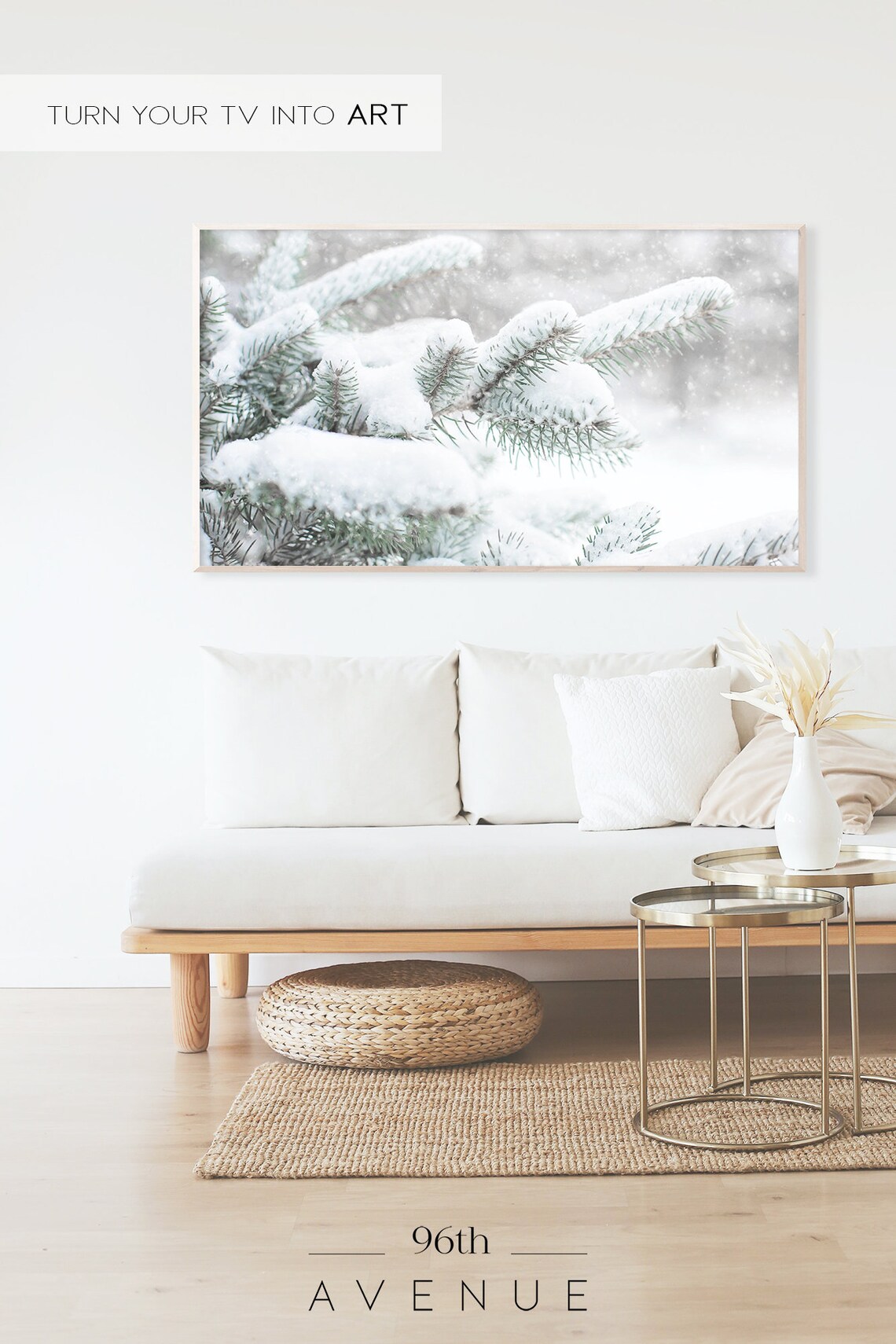 Snowy Pine Branches Close Up Minimalist Winter Photography Poster - Image 2