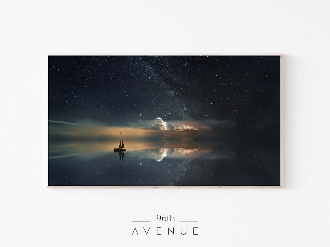 Sailboat Art for TV, Night Photography Print