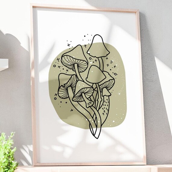Magic Mushrooms Wall Art Mystic Bohemian Green Poster Magical Wall Art Esoteric Wicca Print Cute Witchy Decor Instant
