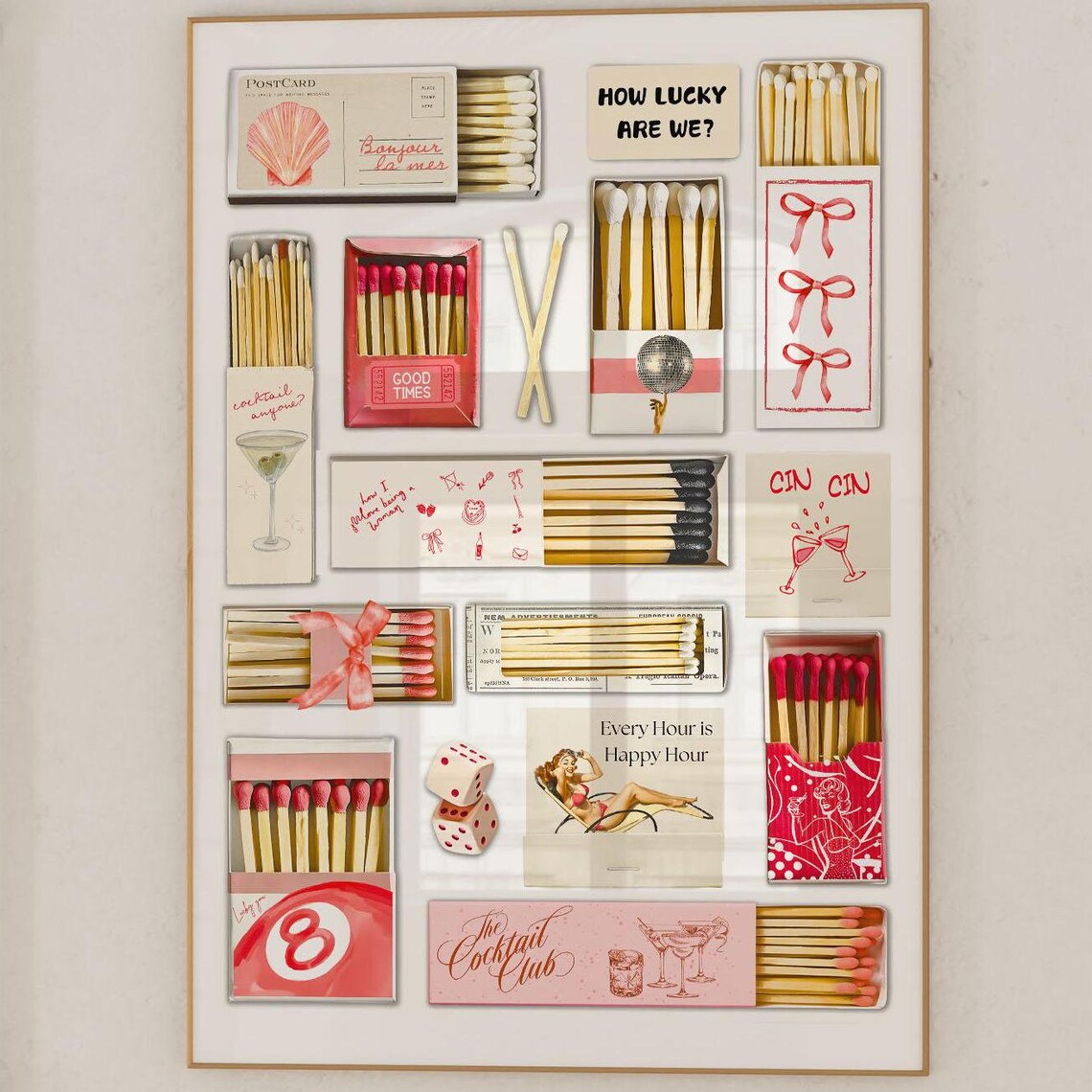 Pink and Red Matchbook Vintage Wall Art Print