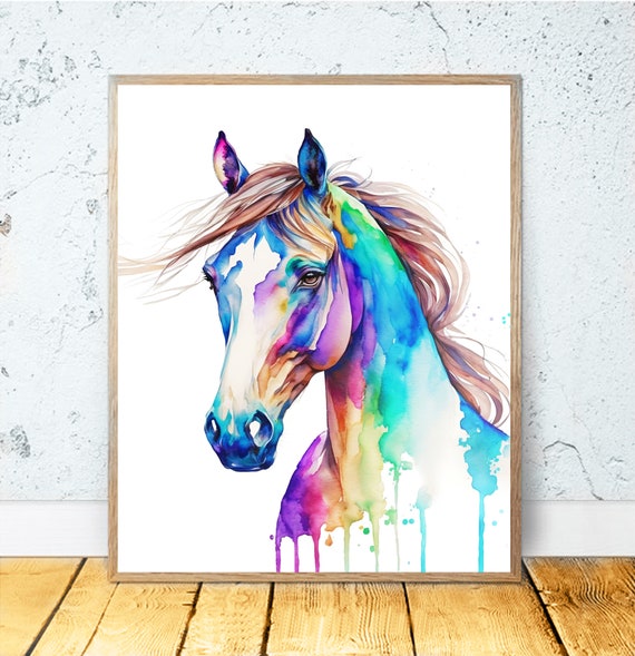 Watercolor Horse Art Print, Colorful Animal Illustration