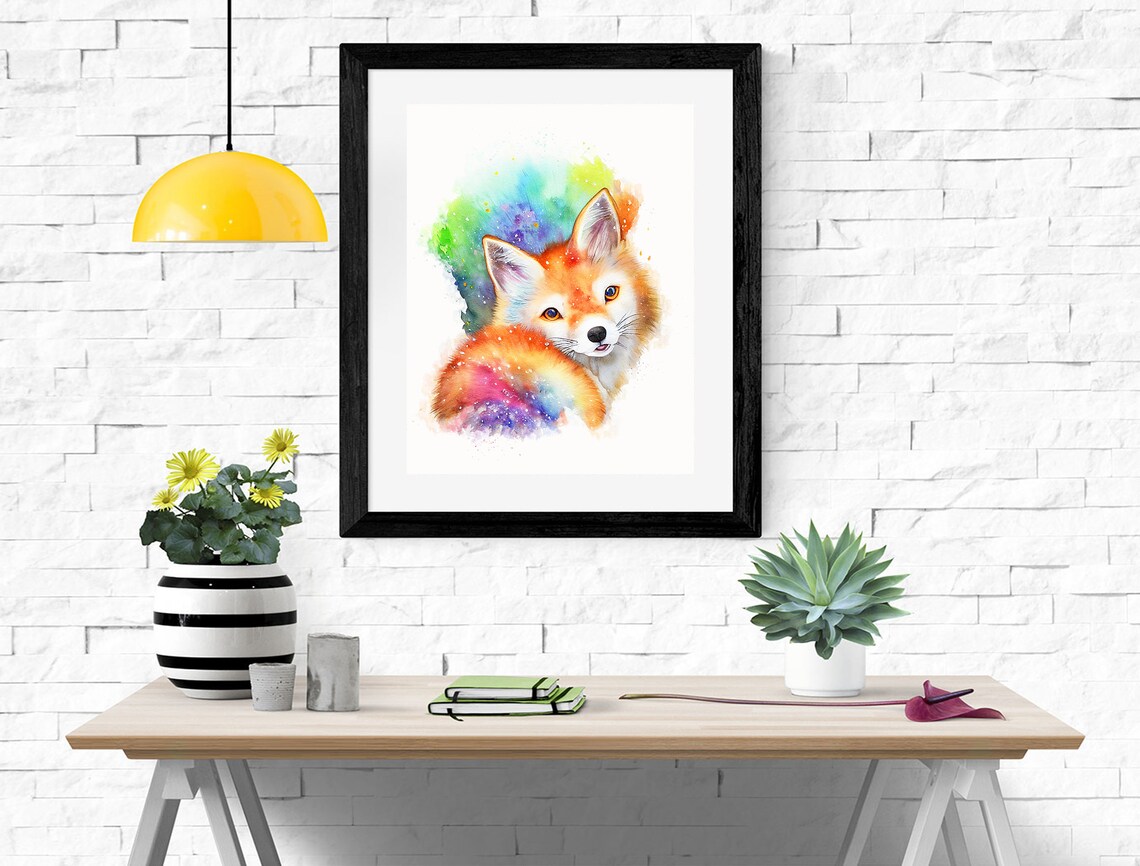 Colorful Red Fox With Rainbow Watercolor Splash Woodland Art Poster - Image 2