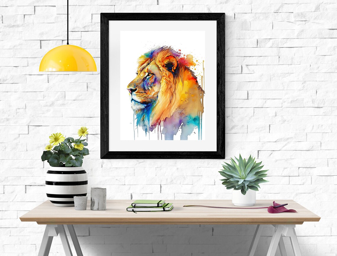 Watercolor Lion Nursery Animal Painting Poster - Image 2