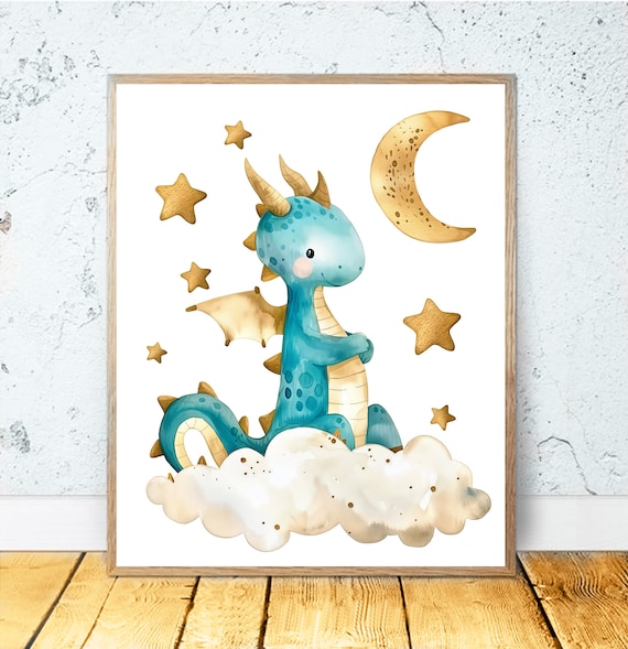 Baby Dragon Wall Art Dragon Art Dragon Nursery Decor Watercolor Dragon Prints Boy Nursery Decor Baby Room Wall Decoration