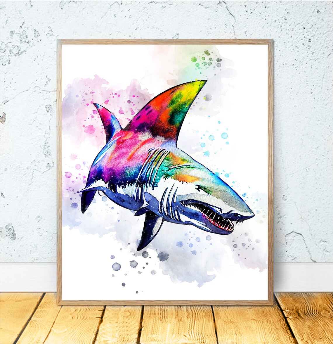 Watercolor Shark Art, Nautical Ocean Nursery Poster