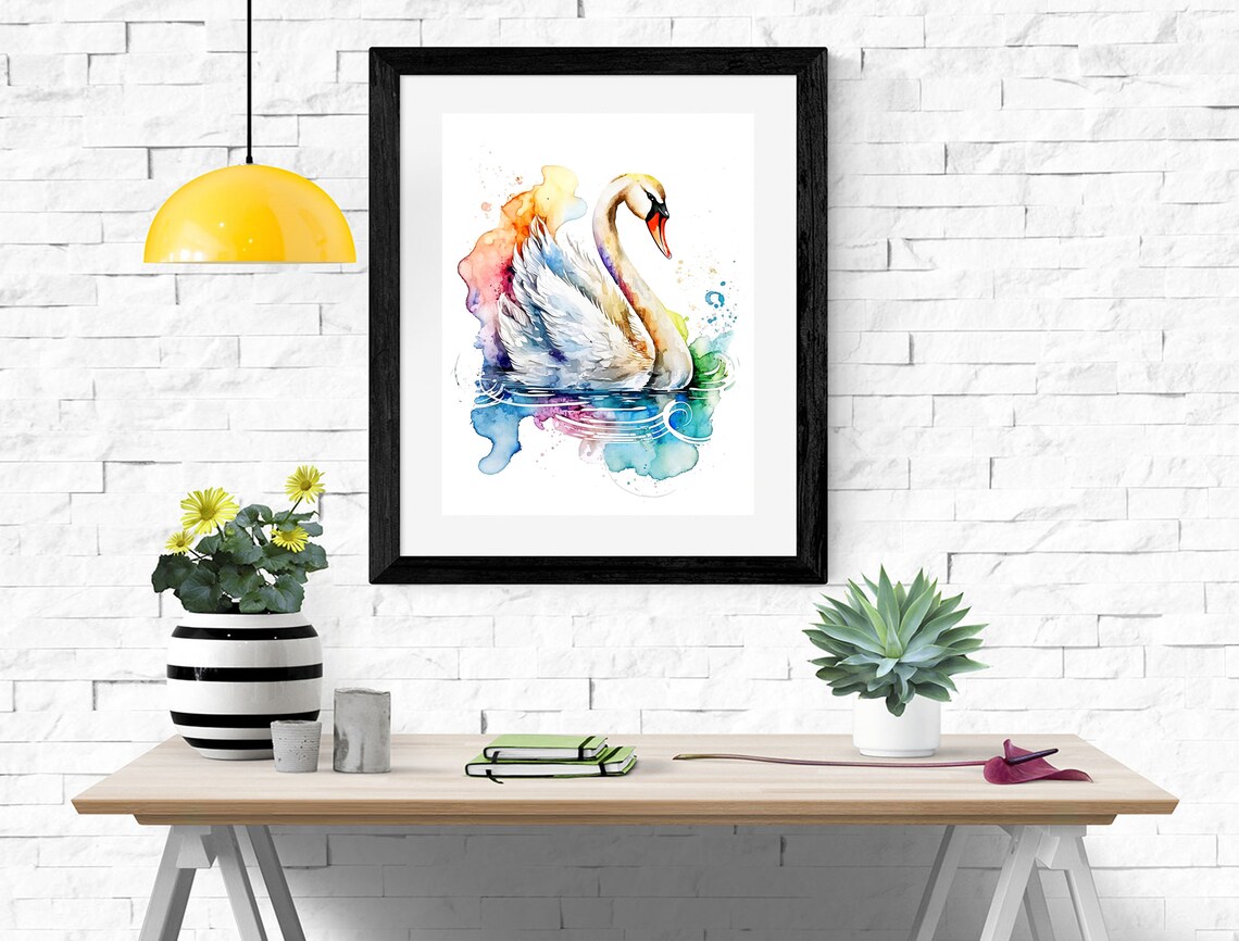 Swan Watercolor Art Print, Colorful Bird Decor - Image 2