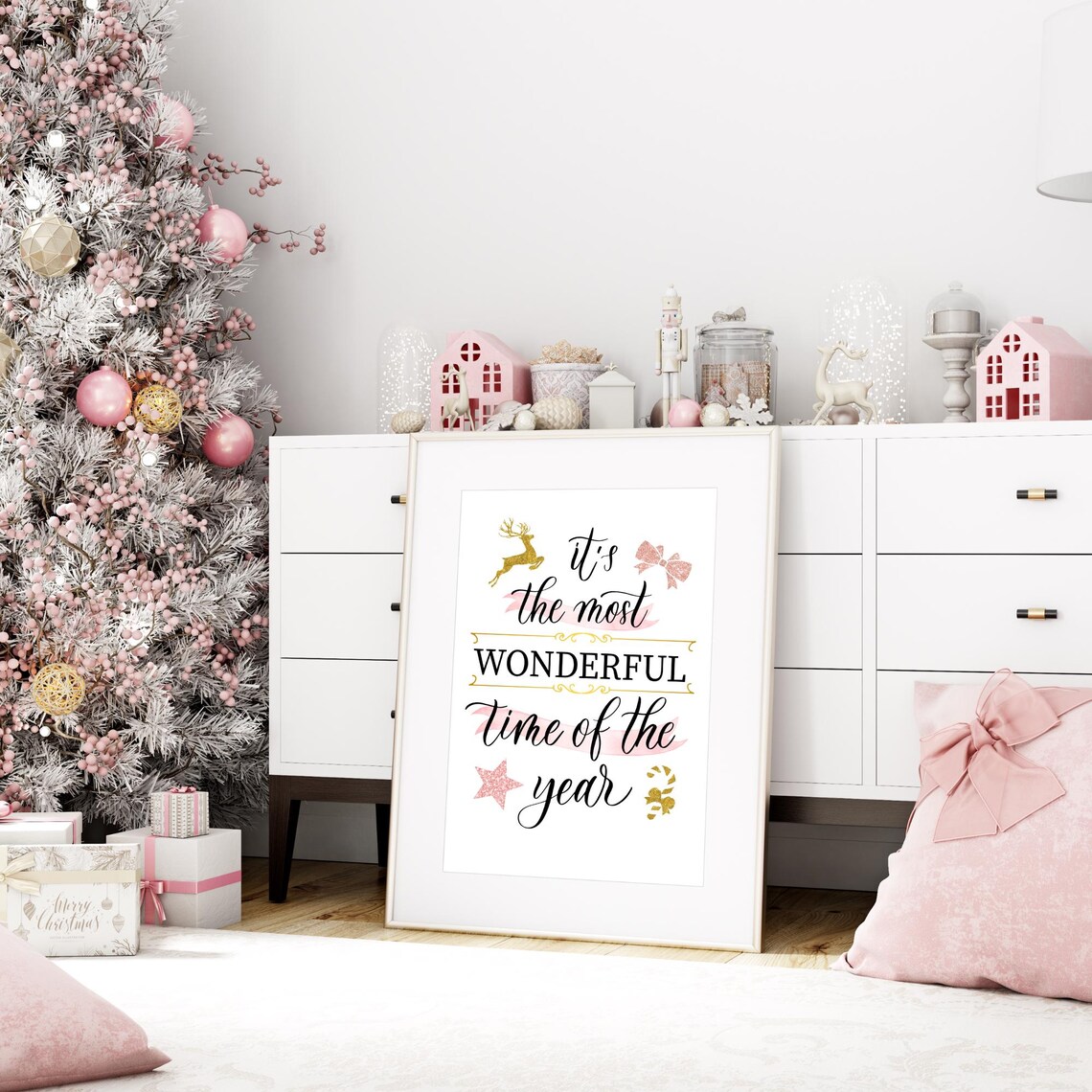 Its The Most Wonderful Time Of The Year Print Christmas Quote Wall Decor Holiday Home Decor Pink And Gold Christmas Wall Art Winter Art - Image 4