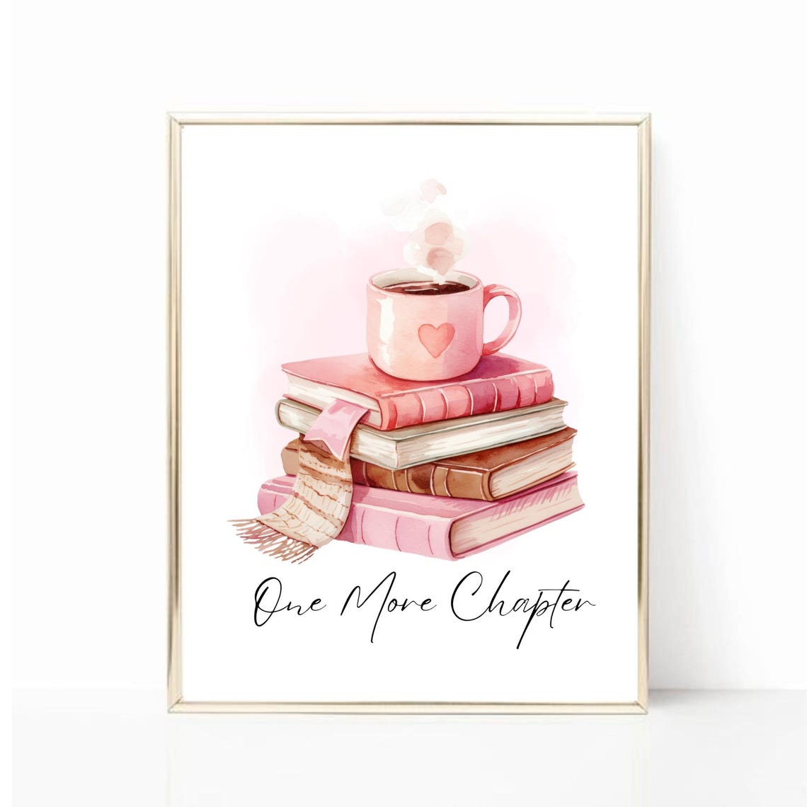 One More Chapter Book Stack Coffee Cup Cozy Reading Quote Poster - Image 2