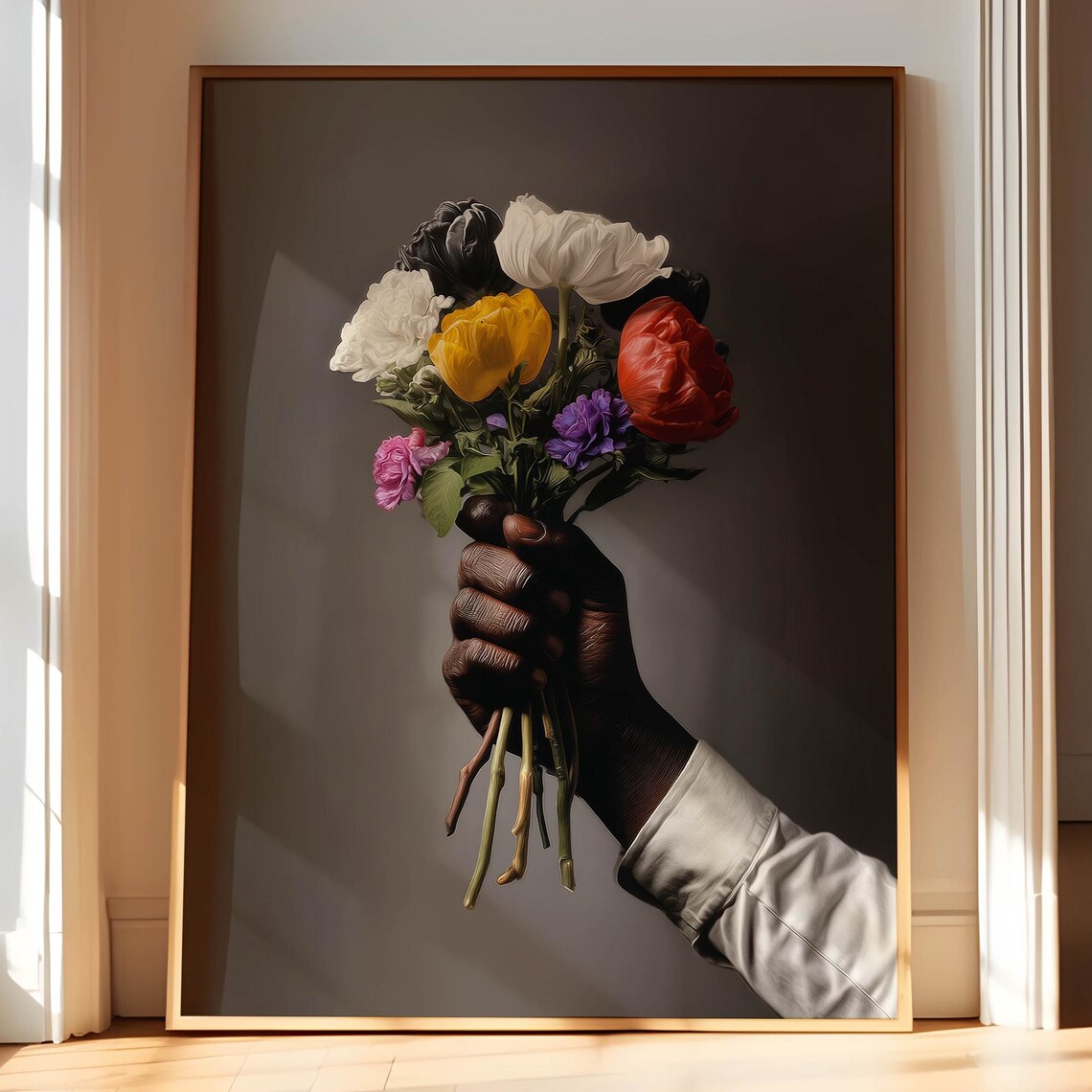 African Floral Abstract Art Print, Black Woman