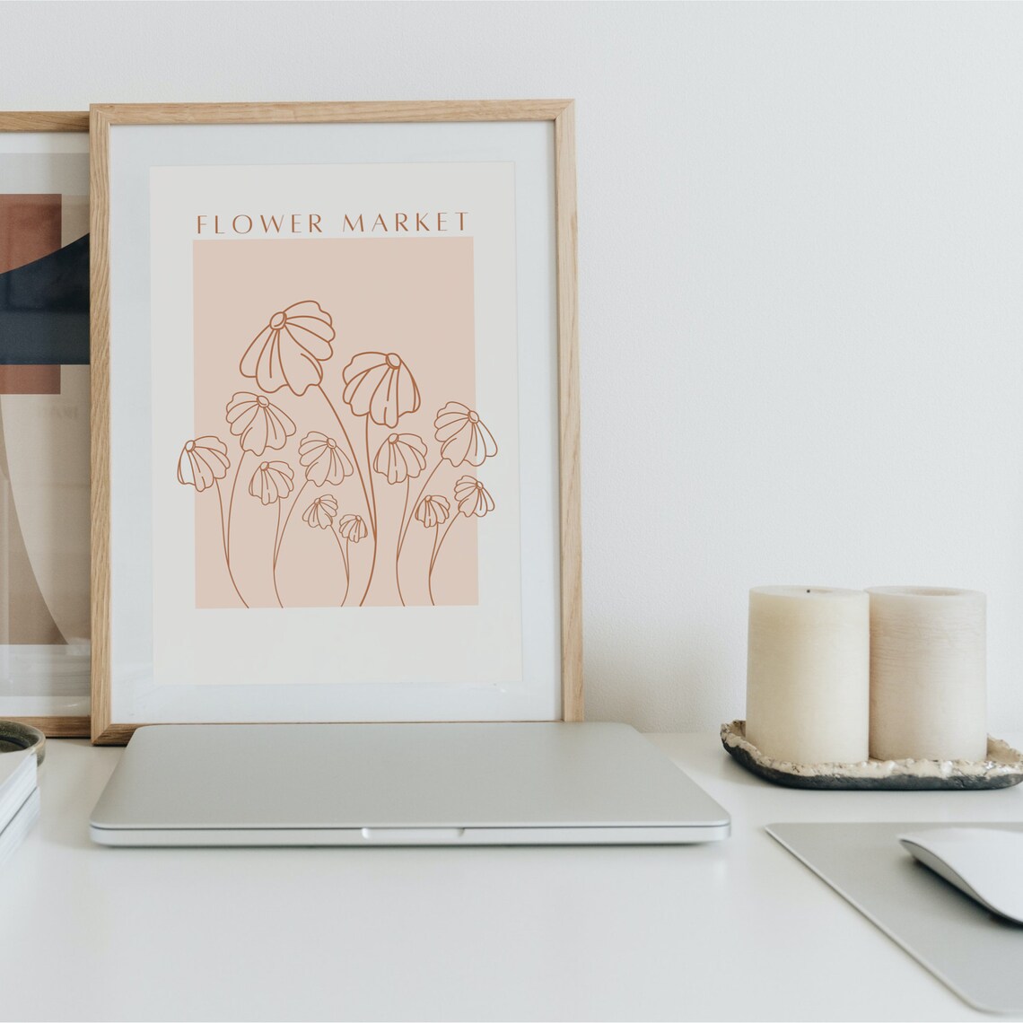 Peachy Pink Flower Market Art Print, Neutral Boho - Image 2