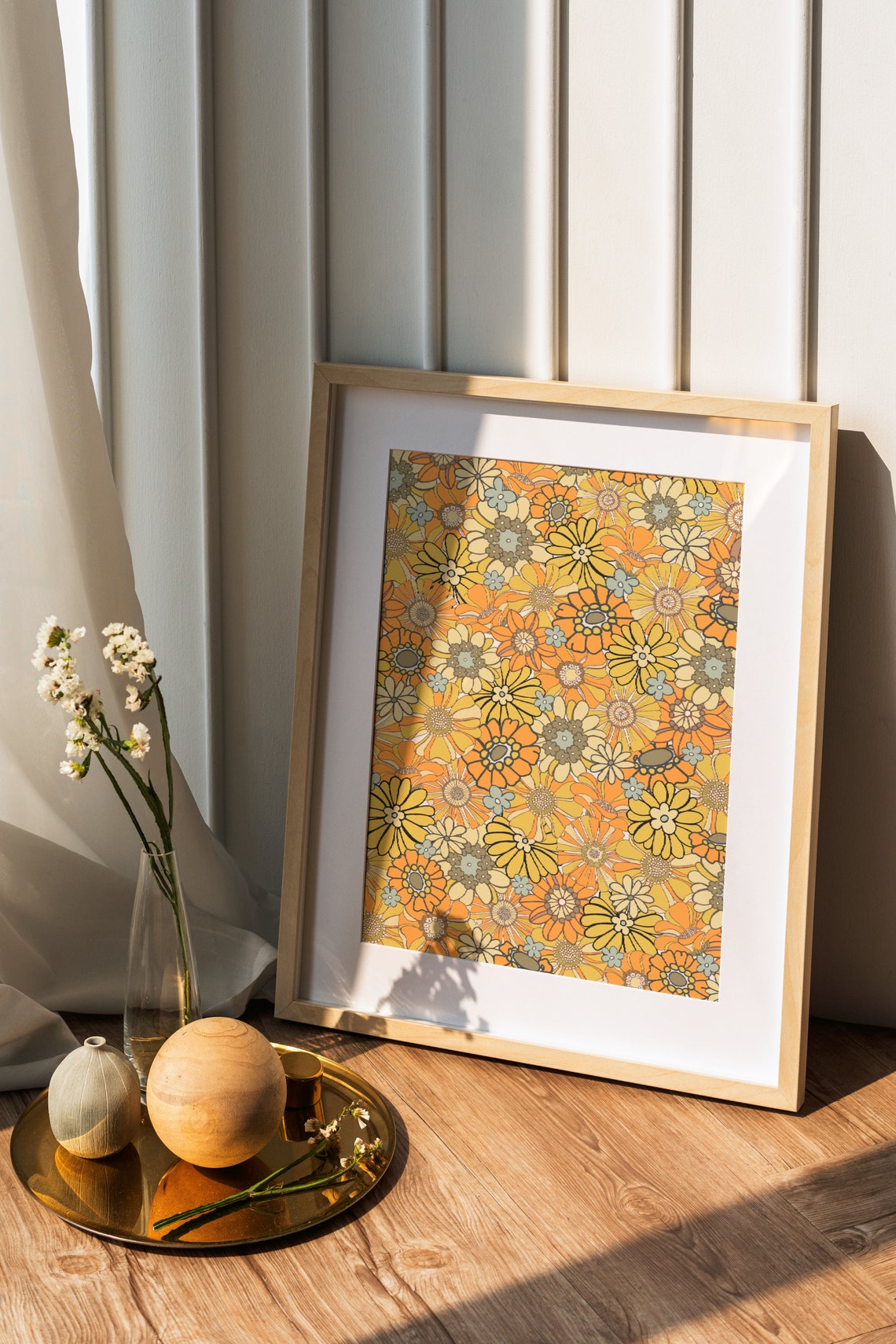 70s Retro Floral Pattern, Wall Art Print - Image 4