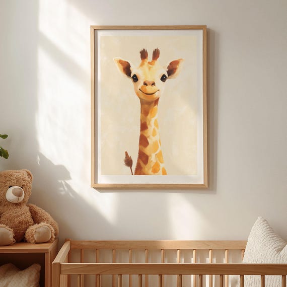 Smiling Giraffe Nursery Print Baby Animal Kids Room Decor