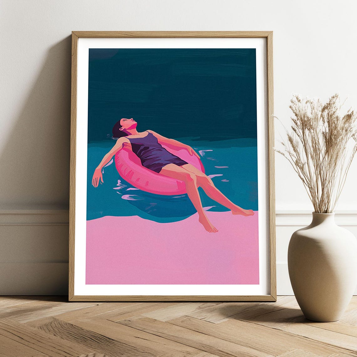 Floating Woman Pop Art Print Bold Summer Pool Poster Modern Wall