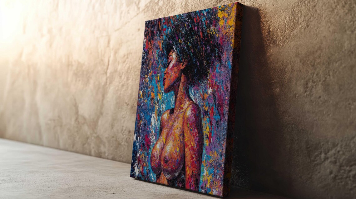 Nude Black Woman Profile Vivid Colorful Splatter Paint Art Poster - Image 2