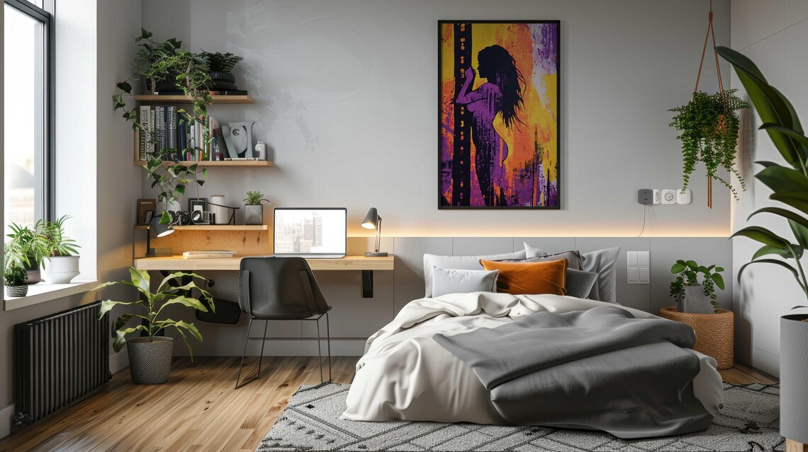 Nude Woman Silhouette Bold Yellow Purple Orange Graffiti Art Poster - Image 2