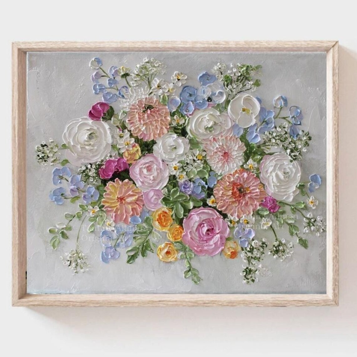 Bridal Bouquet Spray Oil Impasto Painting Custom Flower Original Painting Anniversary Flowers Baby Showers Florals Frame Not Included