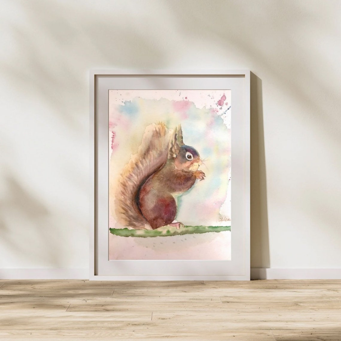 Adorable Red Squirrel on a Branch Watercolor Portrait Poster - Image 5