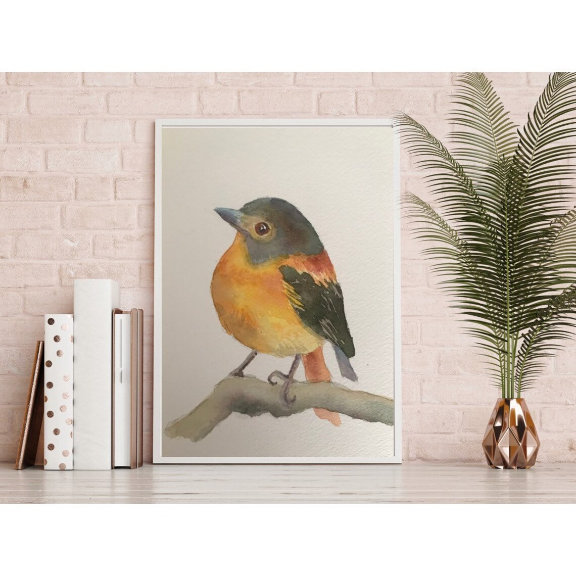 Chubby Little Bird With Orange Breast Watercolor Bird Poster