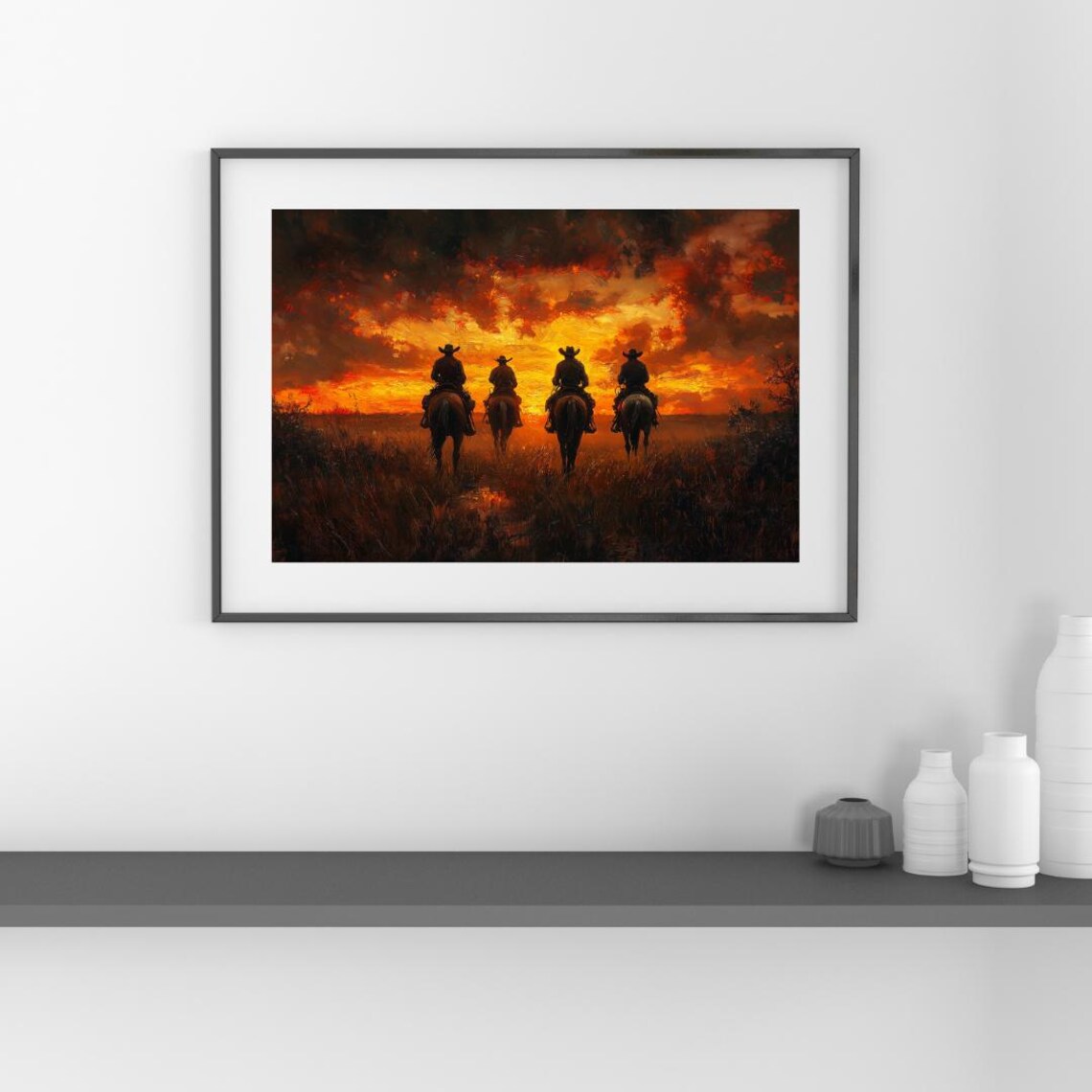 Western Sunset Riders Cowboy Horseback Art Print - Image 3
