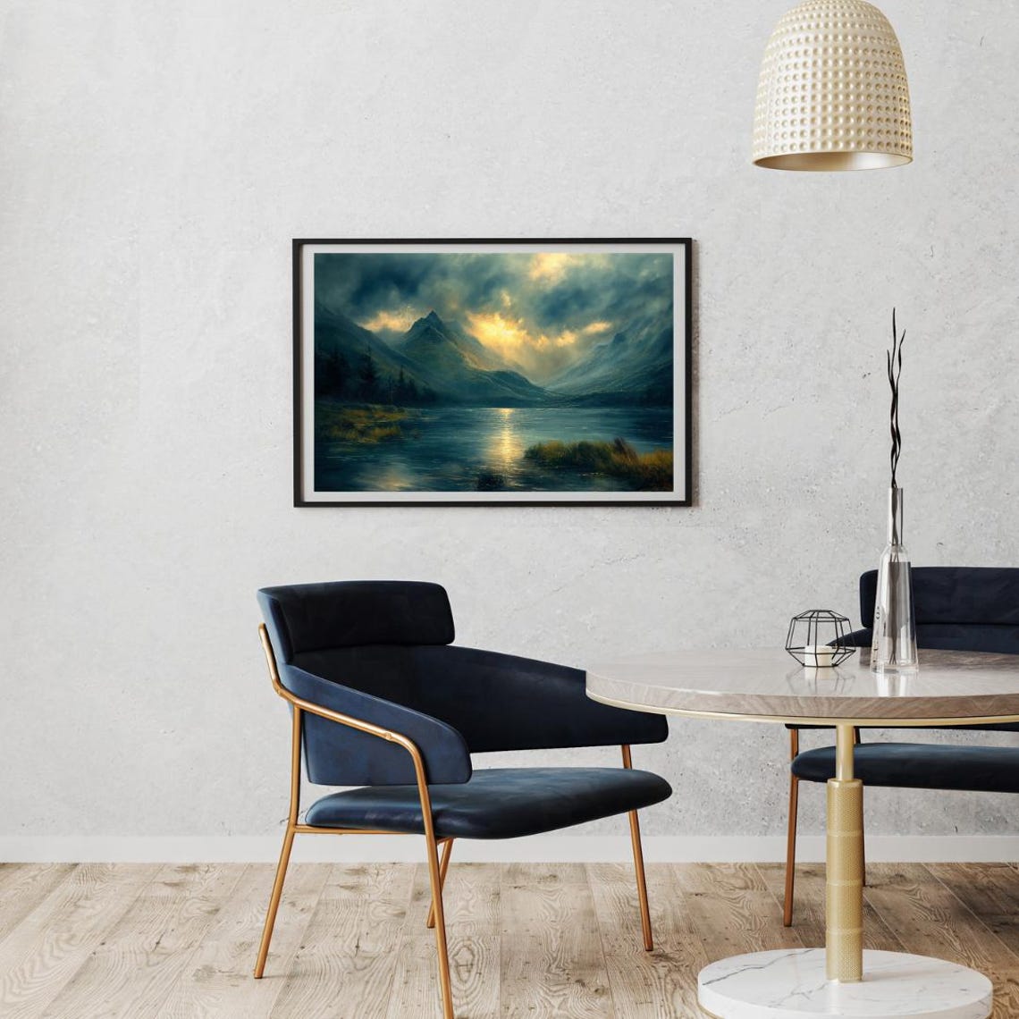 Mystic Mountain Lake Moody Sunset Landscape Wall Art Dark Nature Scenery Decor