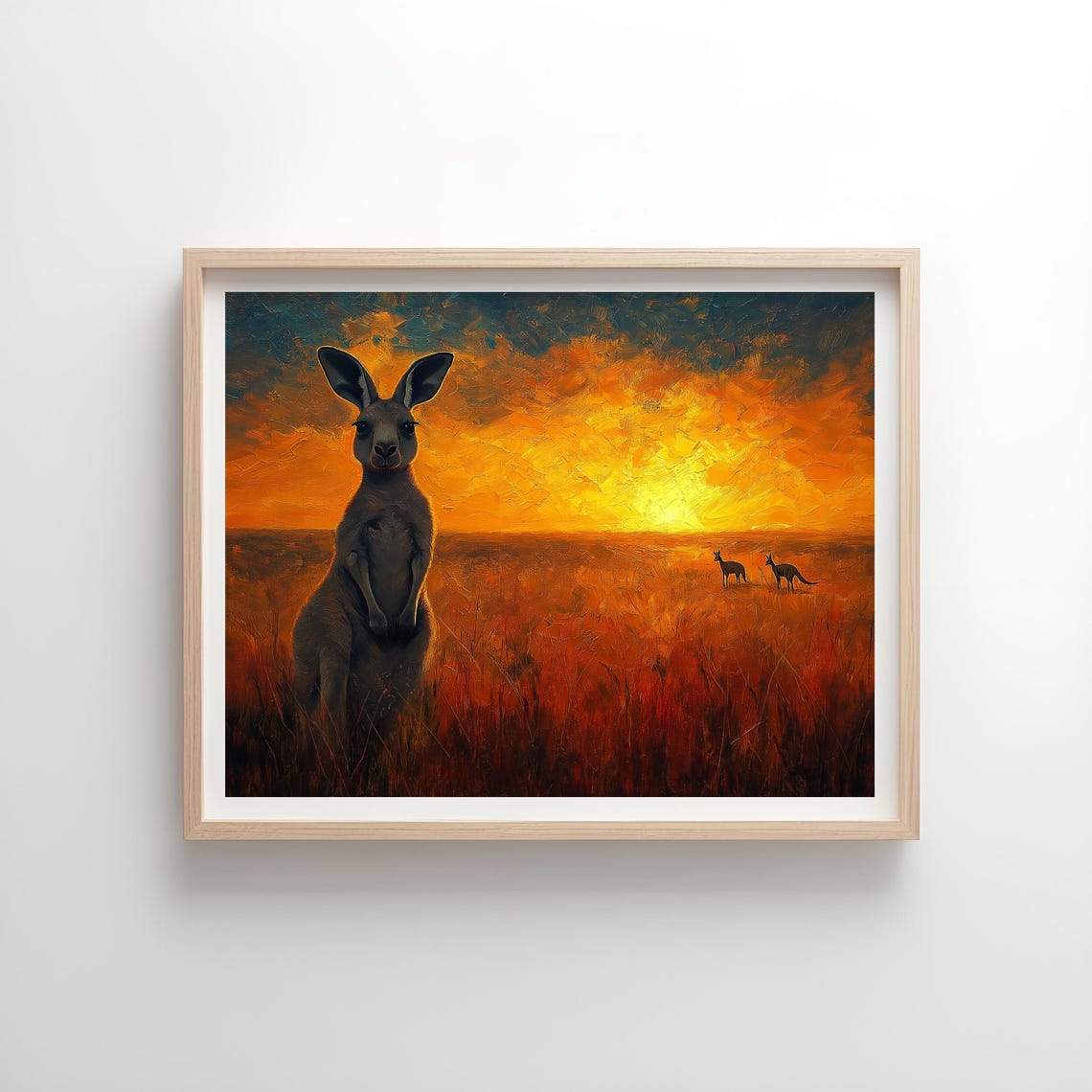 Kangaroo Sunset Australian Outback Golden Grassland Wildlife Wall Art - Image 4