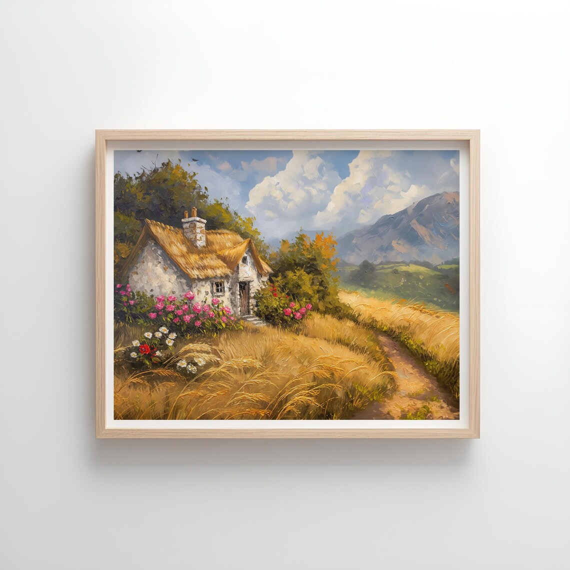 Mountain Cottage in Wheat Field, Rustic Landscape - Image 4