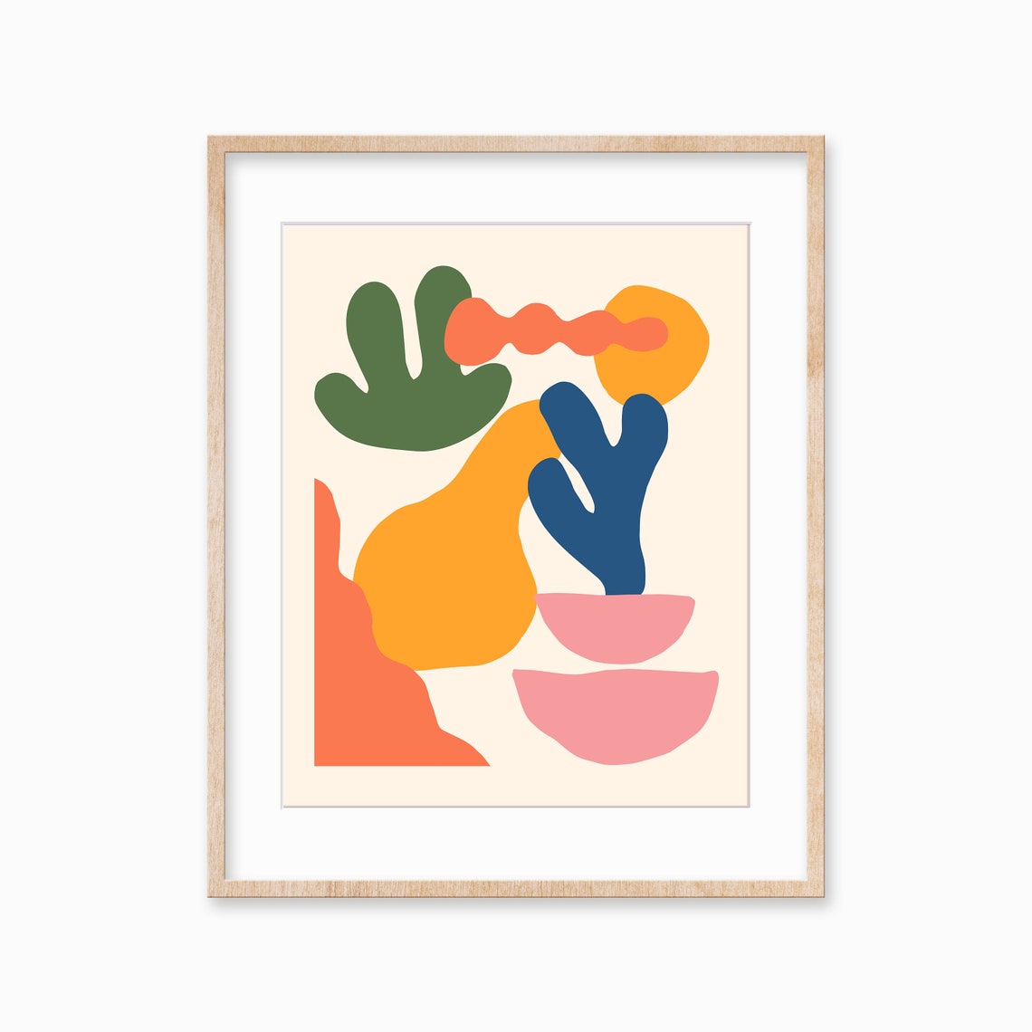 Mid Century Organic Shapes Warm Modern Abstract Collage Art Poster