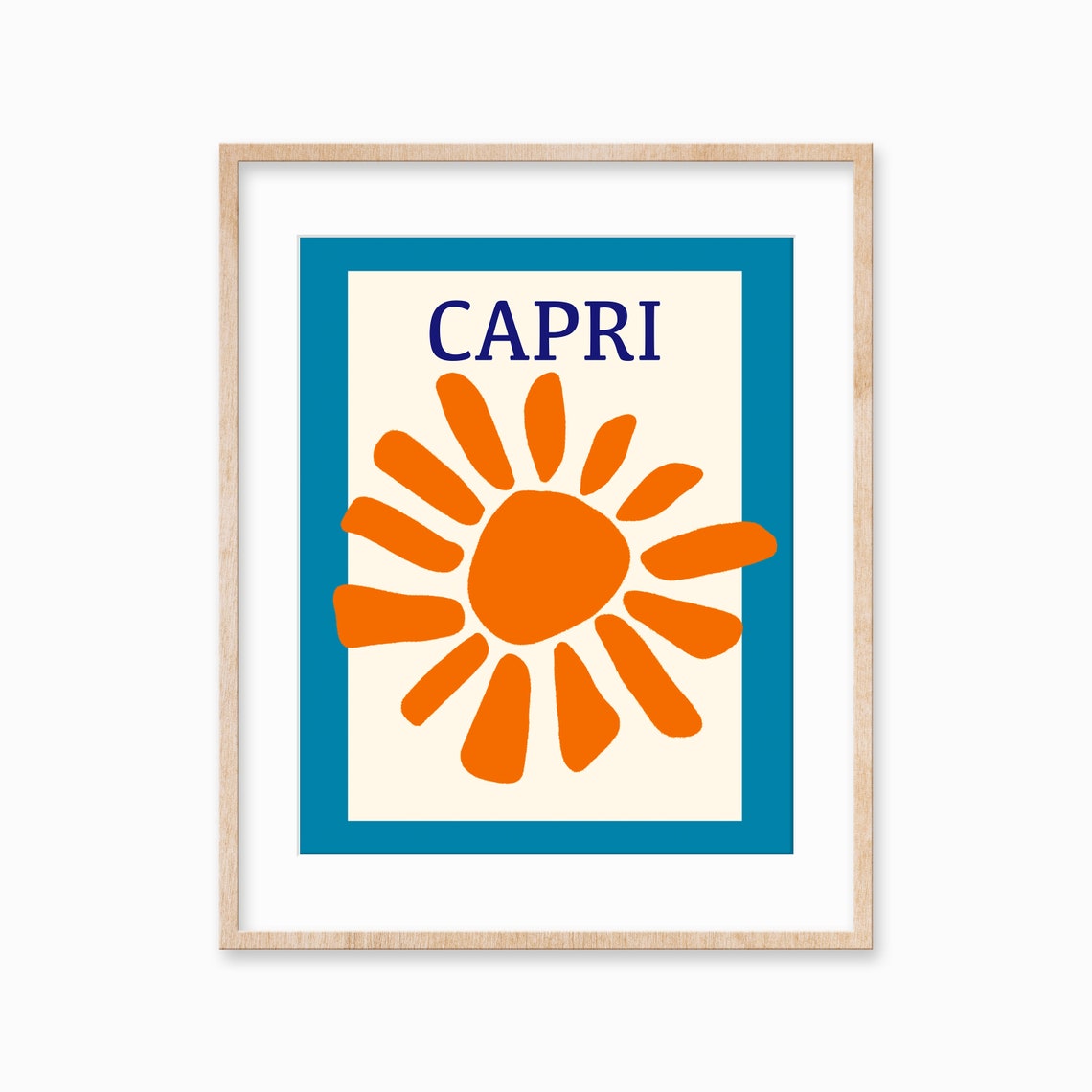 Capri Orange Sun Retro Italian Travel Destination Art Poster