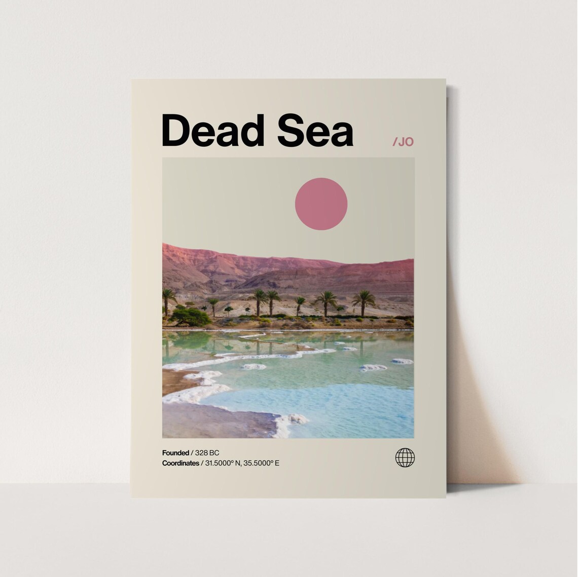 Dead Sea Jordan Salt Shores Palms Photo Minimalist Travel Poster