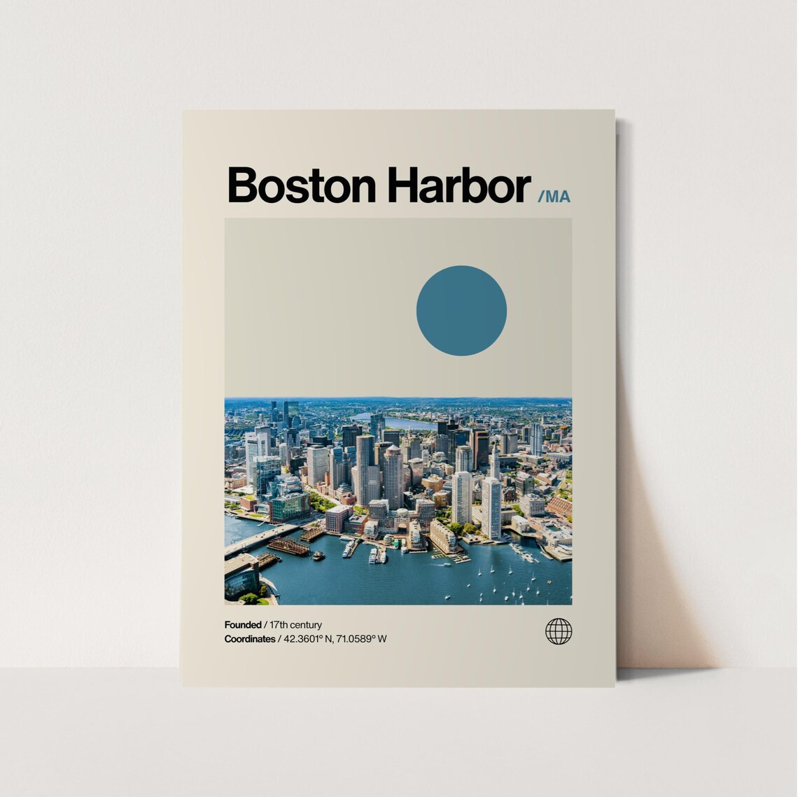 Boston Harbor Massachusetts Aerial Skyline Minimalist Travel Poster