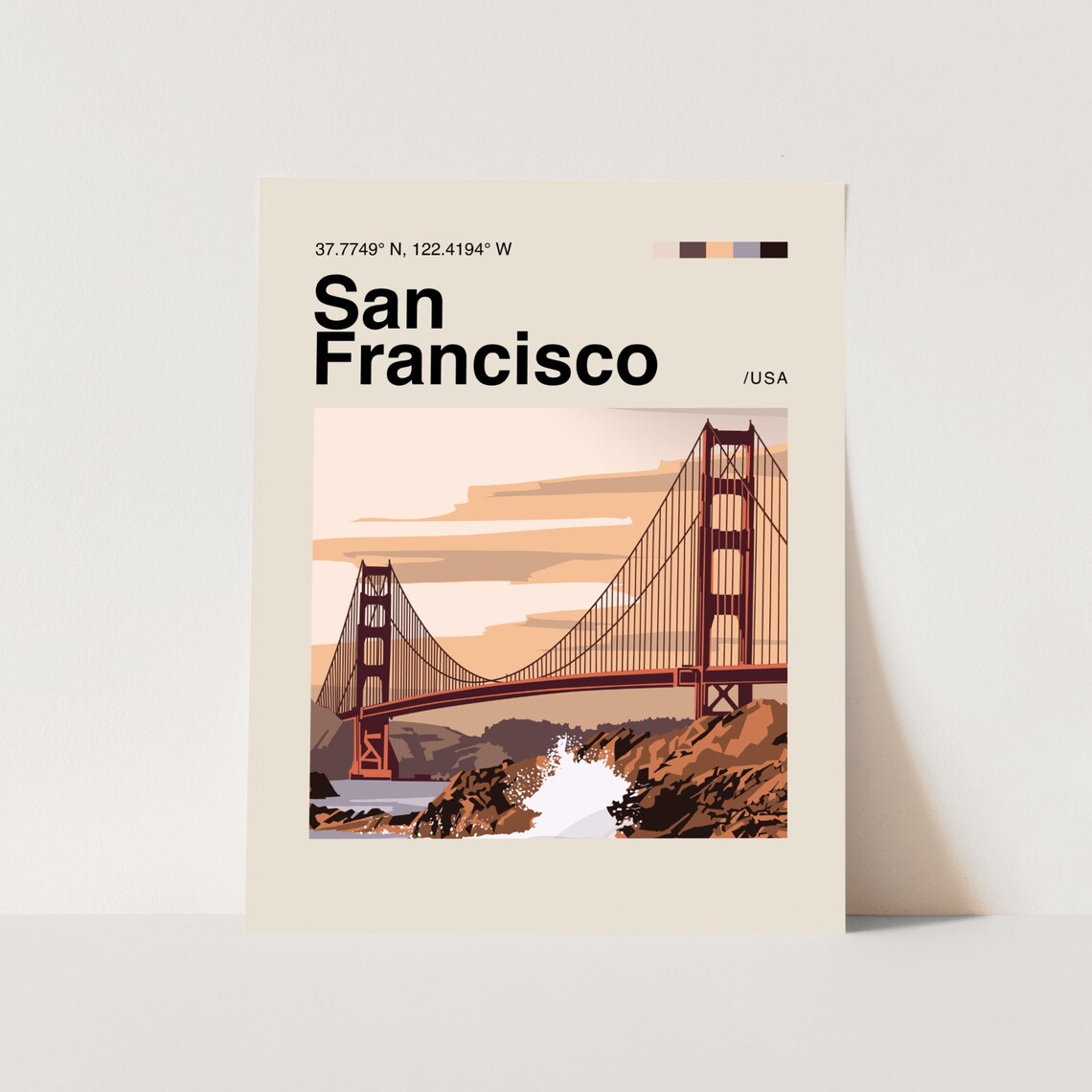 San Francisco Golden Gate Illustrated Minimalist Travel Art Poster