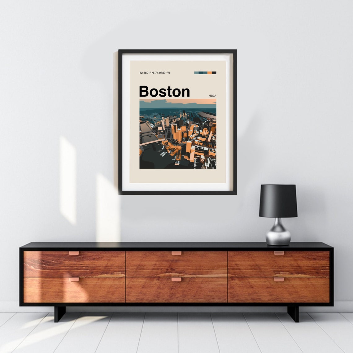 Boston Harbor Aerial View Illustrated Minimalist Travel Art Poster - Image 2