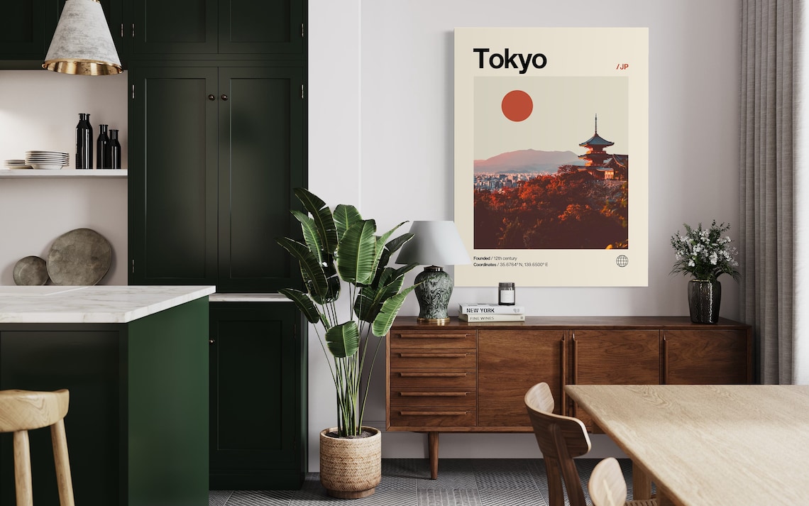 Tokyo Japan Sunset Pagoda Minimalist Helvetica Travel Poster - Image 2